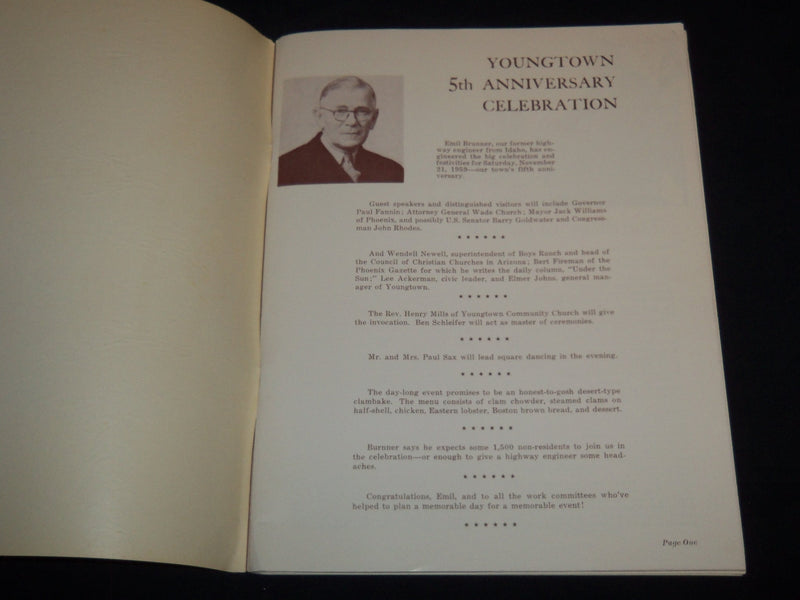 1959 YOUNGTOWN ARIZONA 5TH ANNIVERSARY SOUVENIR PROGRAM - J 8574