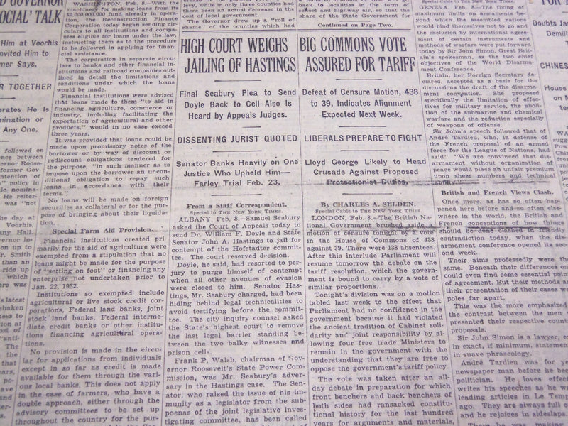 1932 FEBRUARY 9 NEW YORK TIMES - HIGH COURT WEIGHS JAILING OF HASTINGS - NT 4774