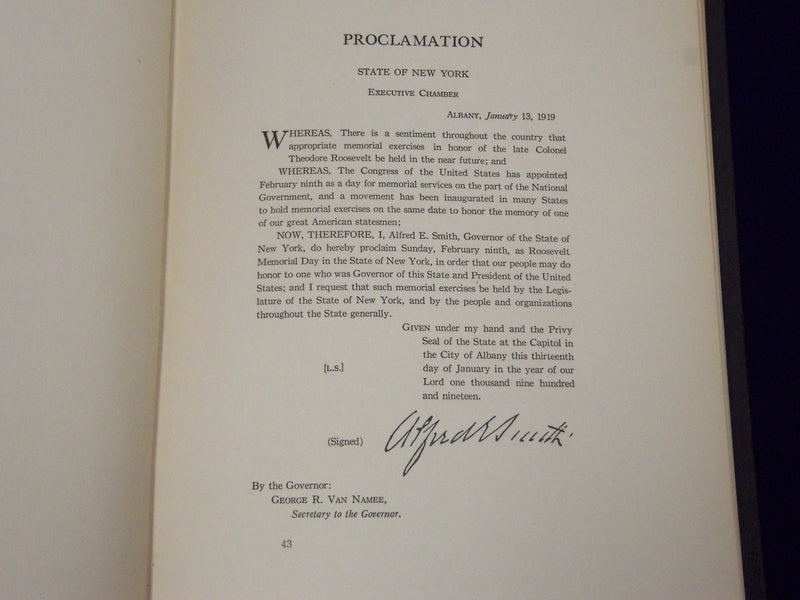 1919 STATE OF NEW YORK IN MEMORIAM THEODORE ROOSEVELT VOLUME - KD 3566