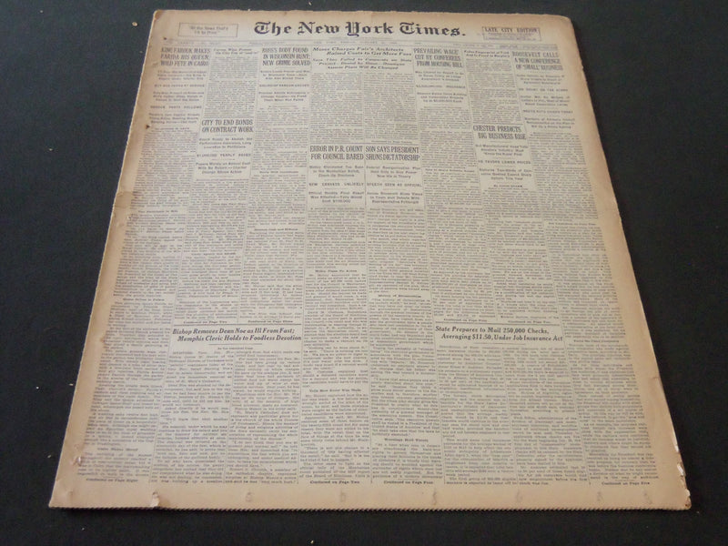 1938 JANUARY 21 NEW YORK TIMES - KING FAROUK MAKES FARIDA HIS QUEEN - NT 6276