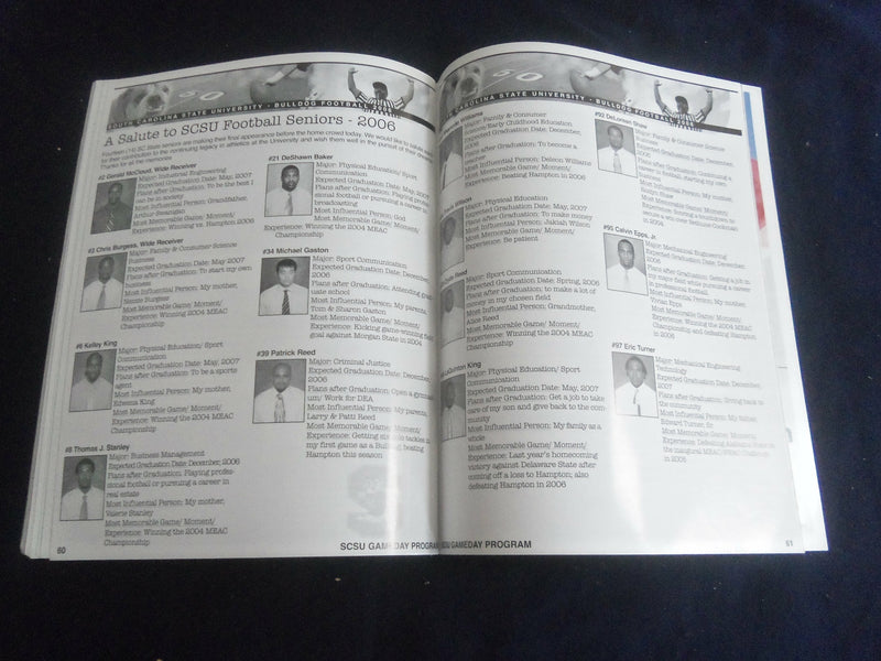 2006 NOV 4 FOOTBALL PROGRAM - SO. CAROLINA STATE UNIV VS HOWARD UNIV - SP 1216J