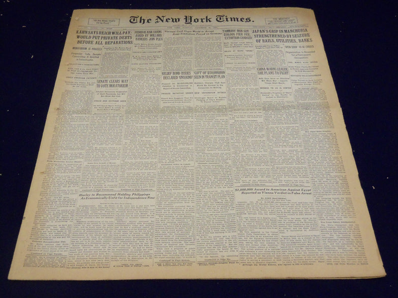 1931 DEC 22 NEW YORK TIMES - JAPAN'S GRIP IN MANCHURIA STRENGTHENED - NT 2229