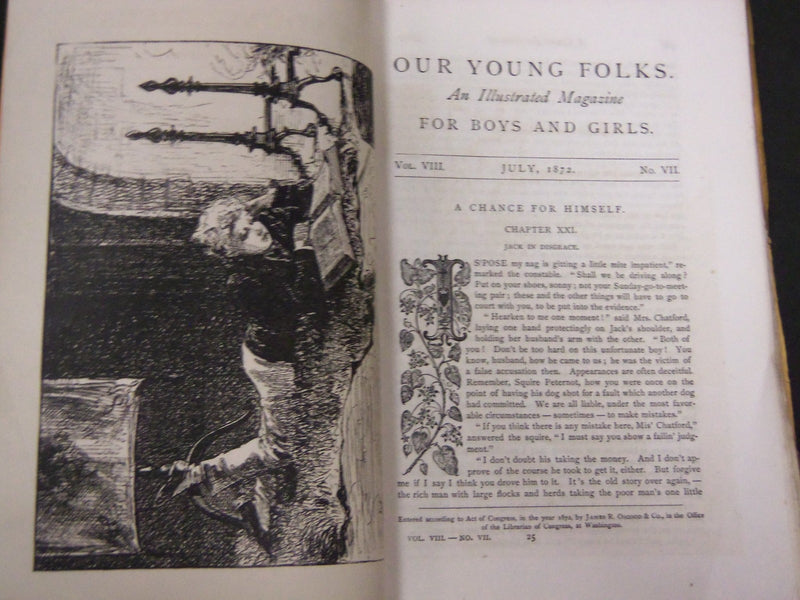 1872 OUR YOUNG FOLKS ILLUSTRATED MAGAZINE LOT OF 12 - GREAT STORIES - WR 105O
