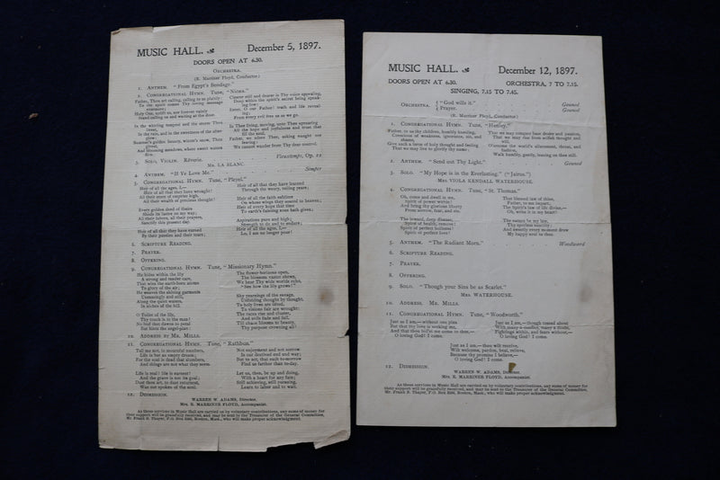 1897-1898 BOSTON MUSIC HALL PROGRAMS - LOT OF 19 - R. MARRINER FLOYD - K 1634