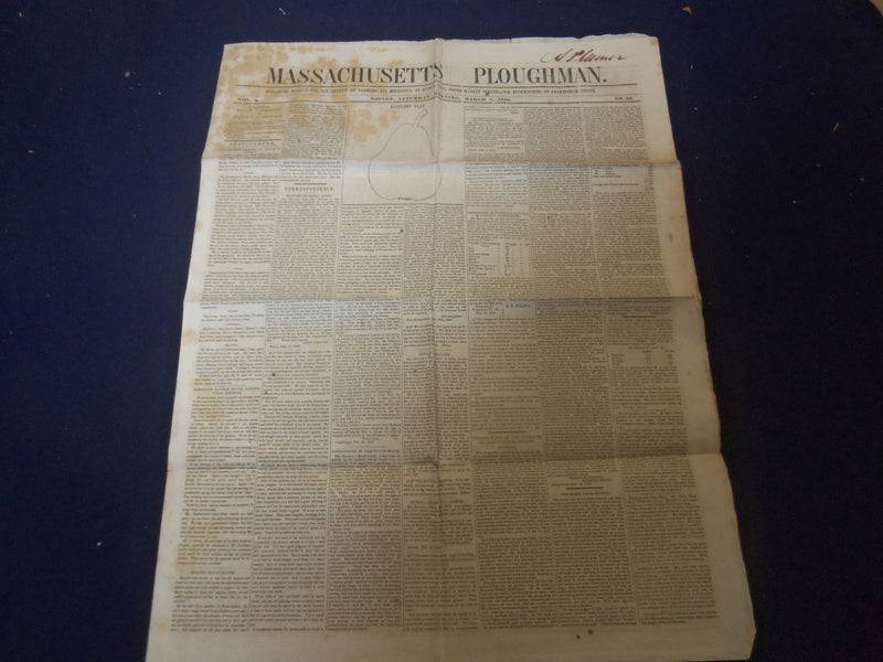 1846 MARCH 7 MASSACHUSETTS PLOUGHMAN NEWSPAPER - BARTLETT PEAR - NP 5120