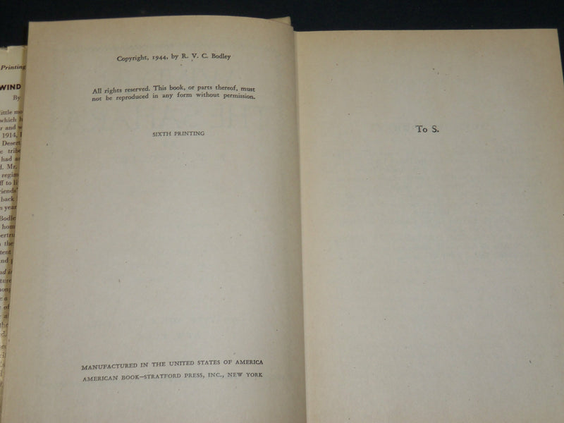 1944 WIND IN THE SAHARA HARDCOVER BOOK INSCRIBED BY R. V. C. BODLEY - D 418