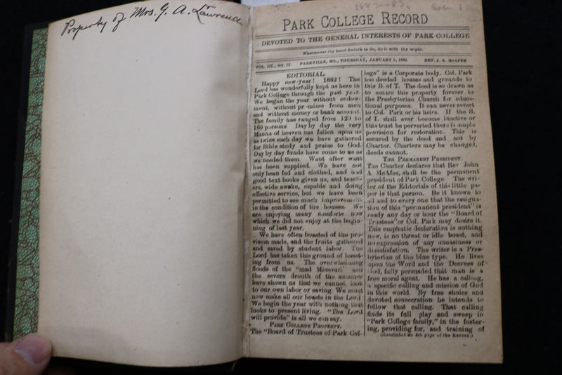 1876-1907 PARK COLLEGE RECORD WEEKLY RECORD HARDCOVER BOOKS - 6 VOLUMES -KD 9575