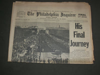 1963 NOV 26 PHILADELPHIA INQUIRER NEWSPAPER - JFK, HIS FINAL JOURNEY - NP 3139