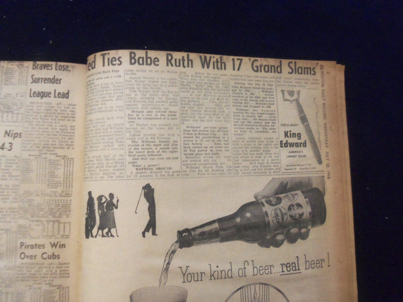 1958 JULY 30 BOSTON DAILY RECORD NEWSPAPER-IKE TO OFFER UN MTG IN AUGUST-NP 6368