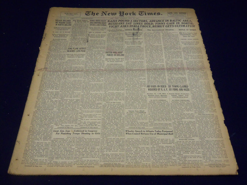 1941 JULY 10 NEW YORK TIMES - NAZIS POUND 3 SECTIONS ADVANCE IN BALTIC - NT 1426