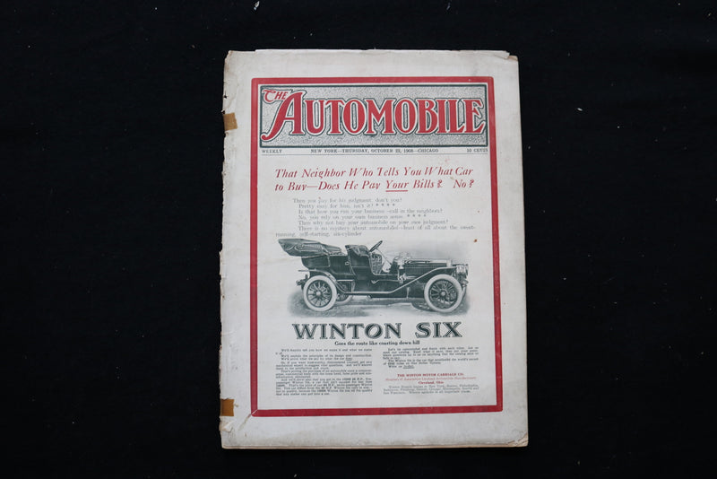 1908 OCTOBER 22 THE AUTOMOBILE MAGAZINE - WINSTON SIX COVER - E 10222