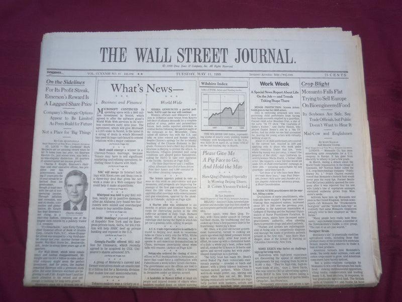 1999 MAY 11 THE WALL STREET JOURNAL -MONSANTO FALLS FLAT TO SELL EUROPE - WJ 13