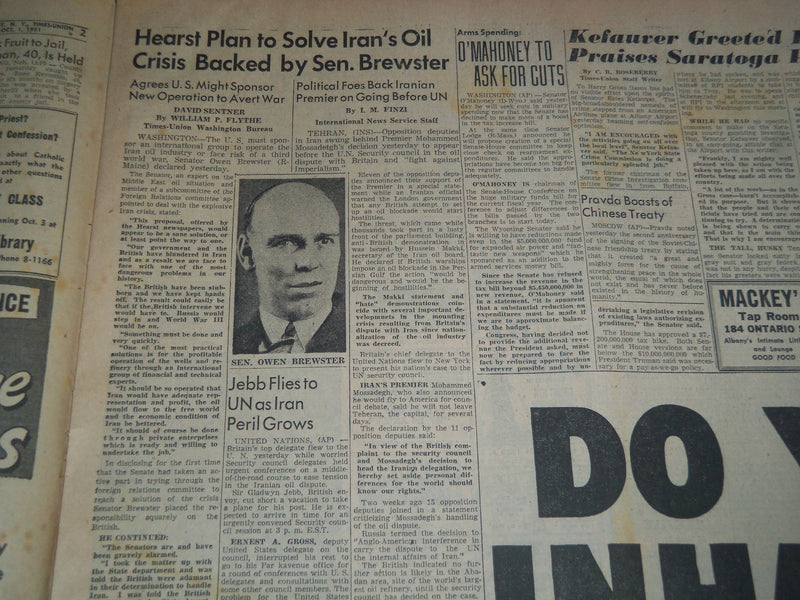 1951 OCTOBER 1 ALBANY TIMES UNION NEWSPAPER - GIANTS DODGERS TIED - NT 7596