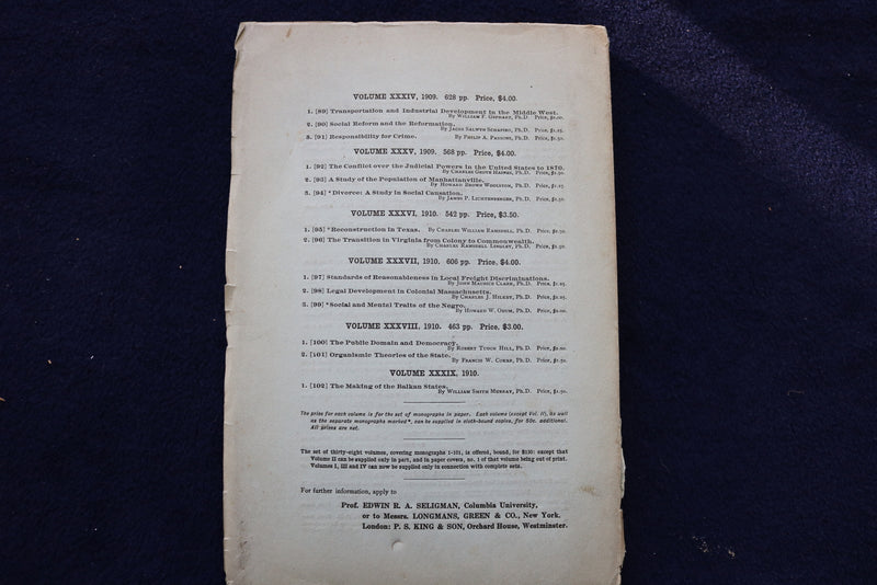 1910 COLUMBIA UNIVERSITY LOCAL FREIGHT DISCRIMINATIONS STANDARDS - K 1436