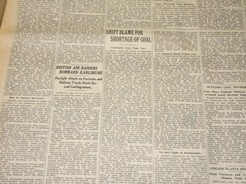 1918 JANUARY 15 NEW YORK TIMES - FOOD AND FUEL FOR NEW YORK FIRST - NT 7924