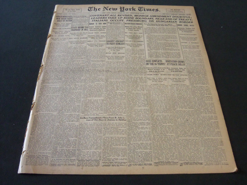 1919 MARCH 28 NEW YORK TIMES - COVENANT ALL REVISED MONROE AMENDMENT - NT 6203