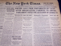 1936 DEC 12 NEW YORK TIMES - EDWARD ON YACHT AFTER FAREWELL TO EMPIRE - NT 2136
