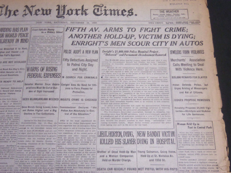 1920 DECEMBER 18 NEW YORK TIMES - FIFTH AVE ARMS TO FIGHT CRIME - NT 6793