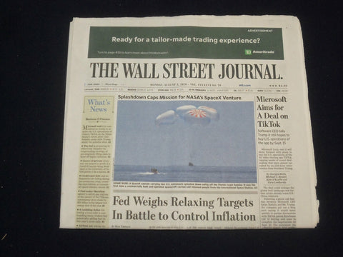 2020 AUGUST 3 WALL STREET JOURNAL NEWSPAPER - MICROSOFT AIDS FOR DEAL ON TIKTOK