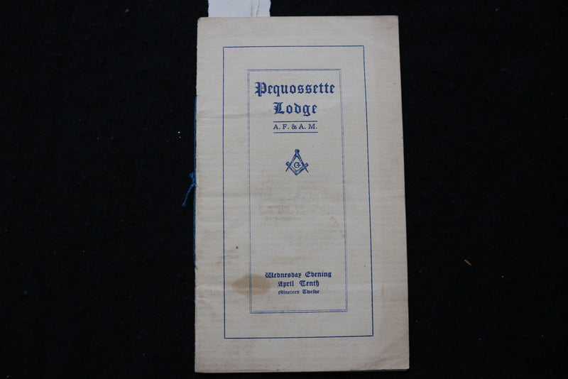 1912 APRIL 10 PEQUOSETTE LODGE A.F. & A.M. PROGRAM - WATERTOWN, MA - K 1815