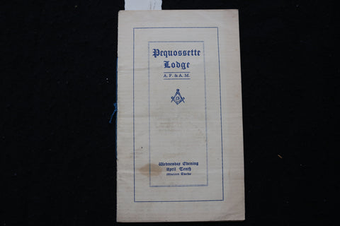 1912 APRIL 10 PEQUOSETTE LODGE A.F. & A.M. PROGRAM - WATERTOWN, MA - K 1815