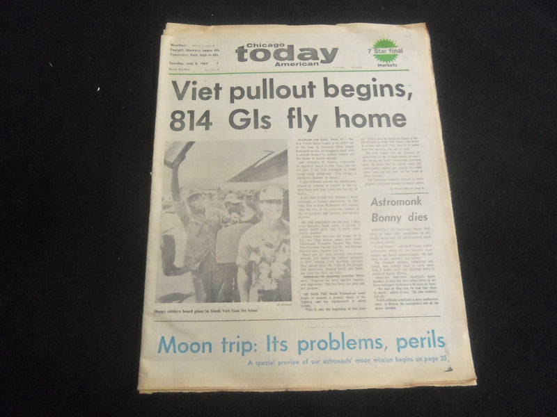 1969 JULY 8 CHICAGO AMERICAN TODAY NEWSPAPER- MOON TRIP PROBLEMS/PERILS- NP 5834