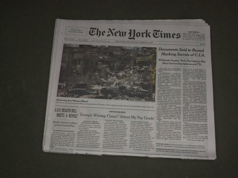 2017 MARCH 8 NEW YORK TIMES - DOCUMENTS SAID TO REVEAL HACKING SECRETS OF CIA