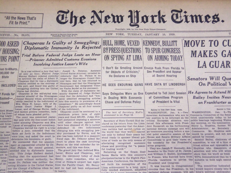 1939 JANUARY 10 NEW YORK TIMES - CHAPERAU IS GUILTY OF SMUGGLING - NT 1325