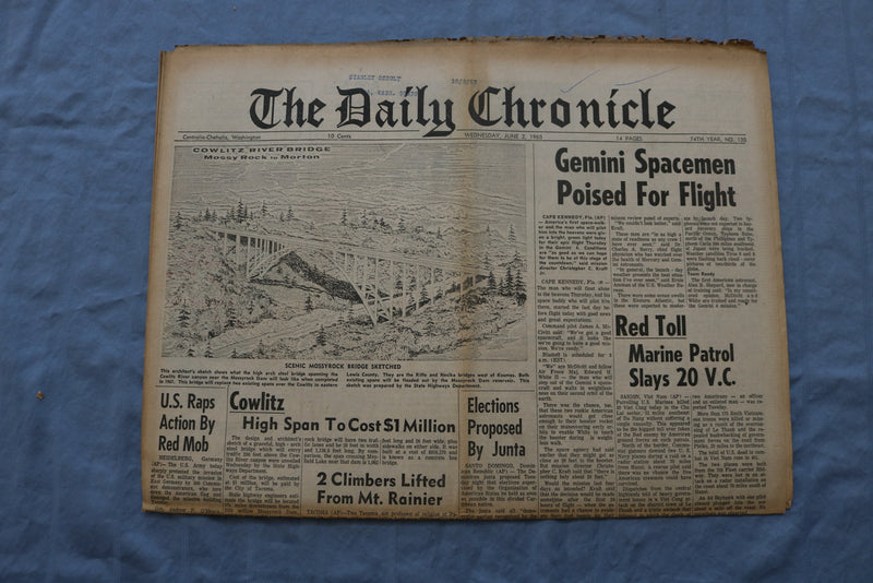 1965 JUNE 2 THE DAILY CHRONICLE NEWSPAPER - GEMINI POISED FOR FLIGHT - NP 8514