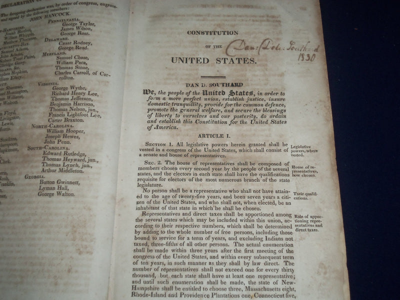 1821 LAWS OF THE STATE OF NEW JERSEY VOL- CONSTITUTION - DECLARTION - KD 2174