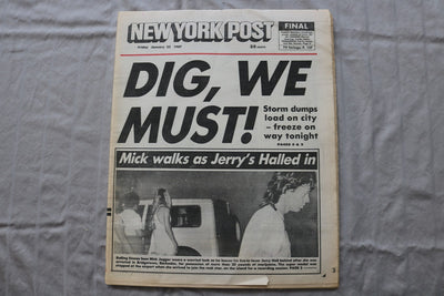 1987 JANUARY 23 NEW YORK POST NEWSPAPER - MICK JAGGER & JERRY HALL - NP 9306