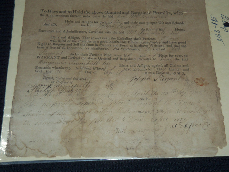 1782 BENJAMIN TRUMBULL DEED - HEBRON, CONNECTICUT - K 3385