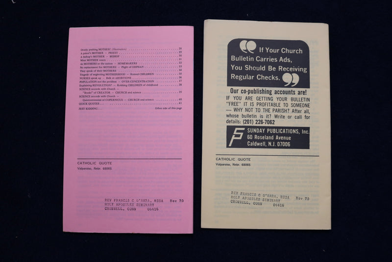 1973 CATHOLIC QUOTE MONTHLY MAGAZINE - LOT OF 5 - O 3632