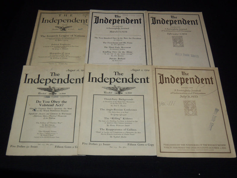 1923-1924 THE INDEPENDENT WEEKLY MAGAZINE LOT OF 35 - ARTICLES & ADS - WR 707
