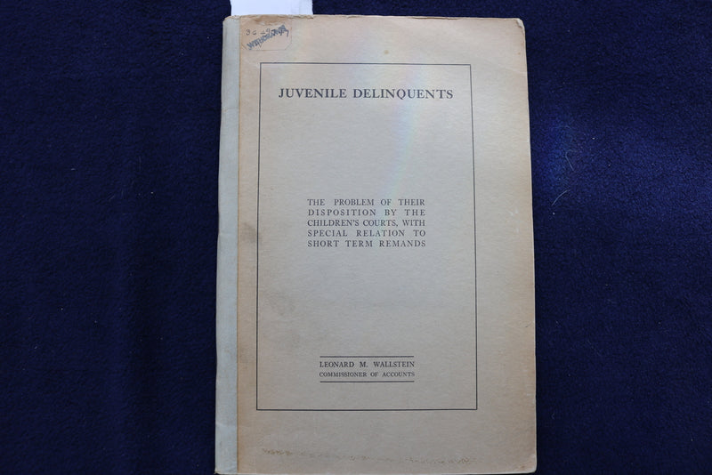 1915 JUVENILE DELINQUENTS SOFTCOVER BOOK BY LEONARD WALLSTEIN - K 862