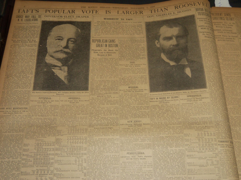 1908 NOV 4 THE BOSTON HERALD - JUDGE TAFT WINS WITH 319 VOTES - BH 241