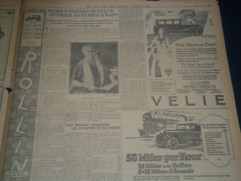 1925 MARCH 8 NEW YORK TIMES AUTOMOBILE SECTION - GREAT ADS - NT 7574