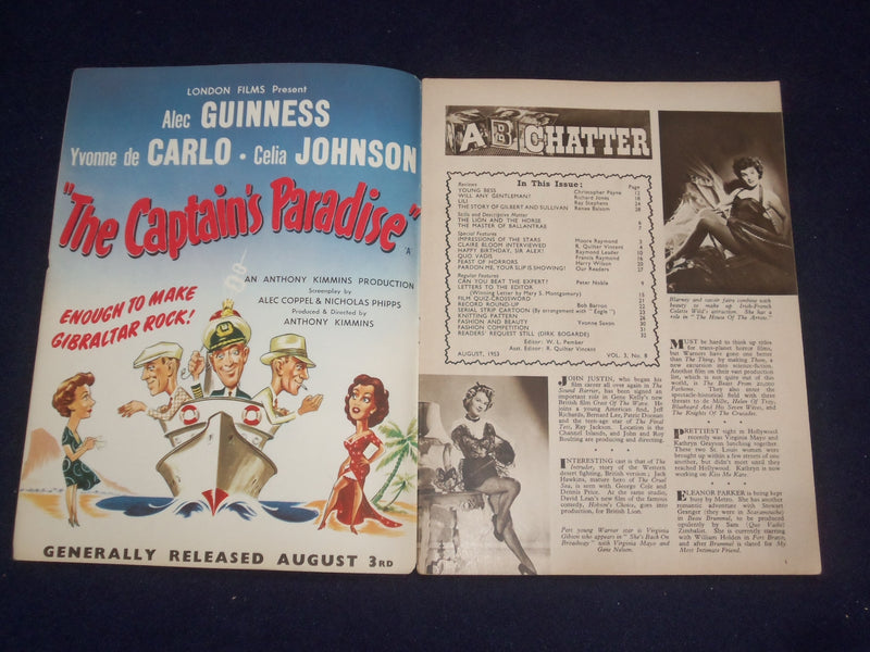 1953 AUGUST FILM REVIEW MAGAZINE - JEAN SIMMONS - STEWART GRANGER - J 9669
