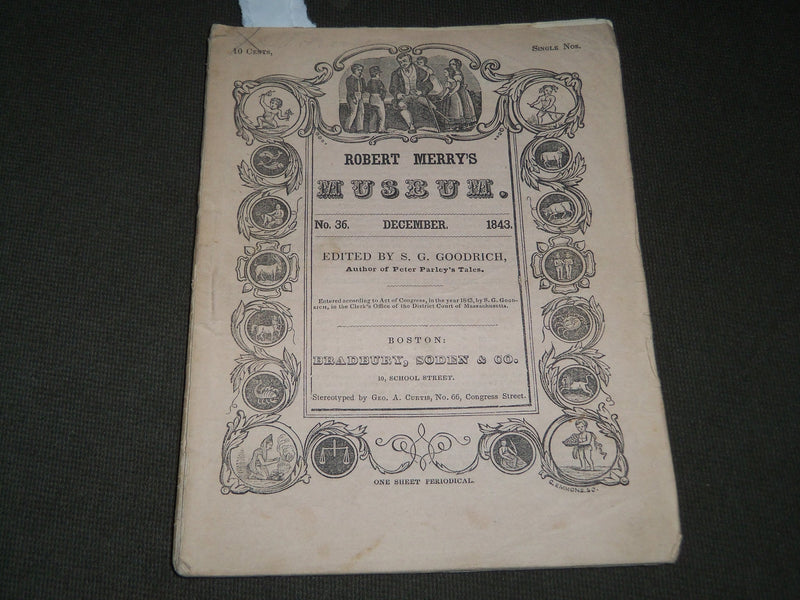 1843 DECEMBER ROBERT MERRY'S MUSEUM MAGAZINE VOLUME 6 NO. 6 - J 2814