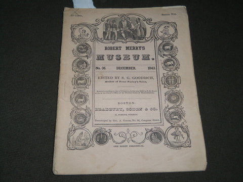 1843 DECEMBER ROBERT MERRY'S MUSEUM MAGAZINE VOLUME 6 NO. 6 - J 2814