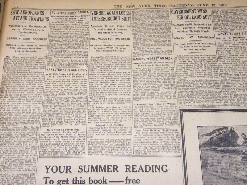 1915 JUNE 12 NEW YORK TIMES - NOTE SENT TO KAISER AT THE FRONT - NT 7700