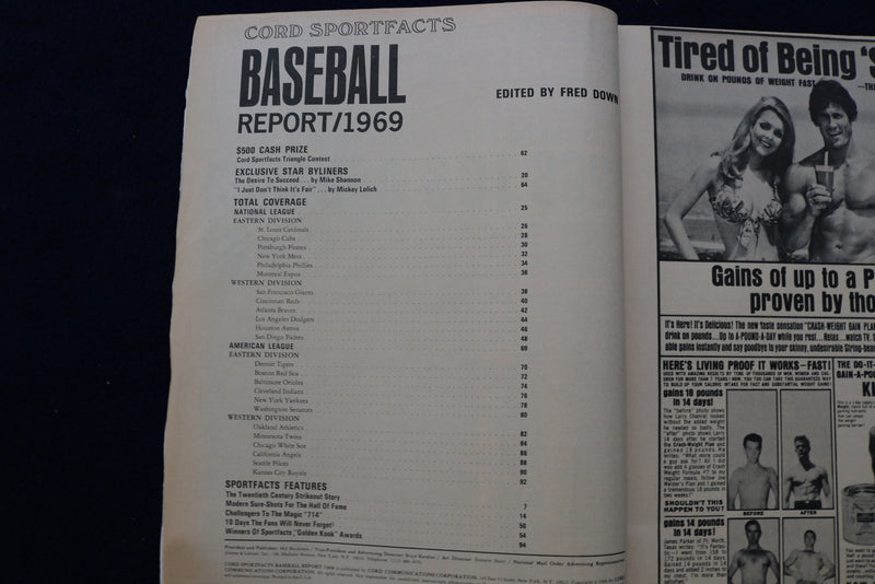 1969 CORD SPORTFACTS BASEBALL REPORT MAGAZINE - YASTRZEMSKI COVER - E 11913
