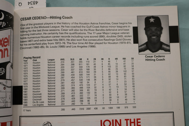 1993 QUAD CITY RIVER BANDITS YEARBOOK - AUTOGRAPHS - CESAR CEDENO - K 3405