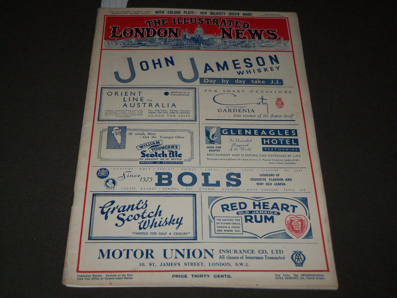 1937 MARCH 6 ILLUSTRATED LONDON NEWS MAGAZINE - QUEEN MARY COLOR ILLUS. - J 2768