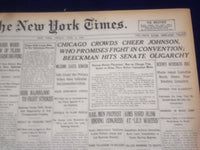 1920 JUNE 4 NEW YORK TIMES - CHICAGO CROWDS CHEER JOHNSON - NT 9104