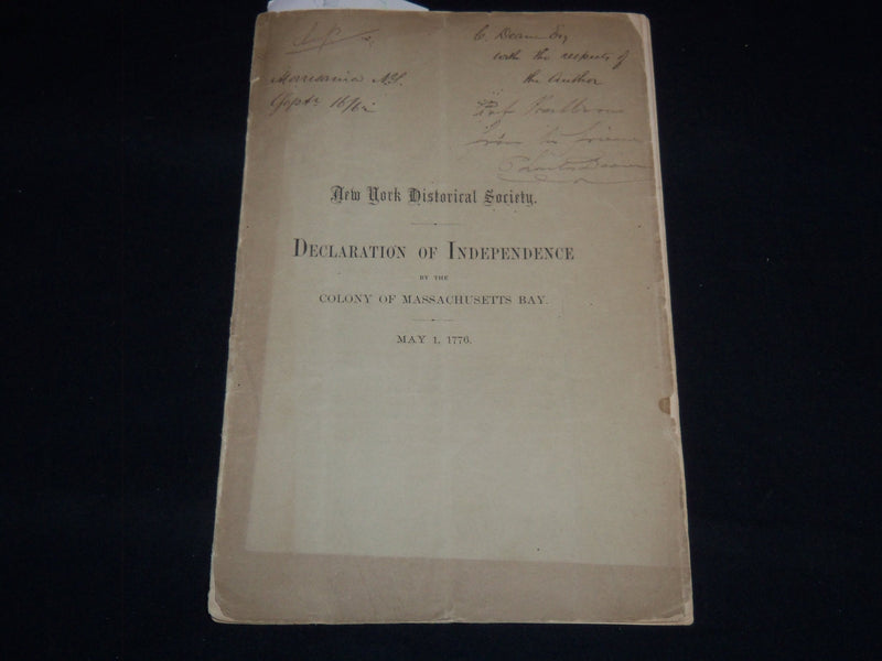 1862 NEW YORK HISTORICAL SOCIETY DECLARATION OF INDEPENDENCE - MASS - J 8882