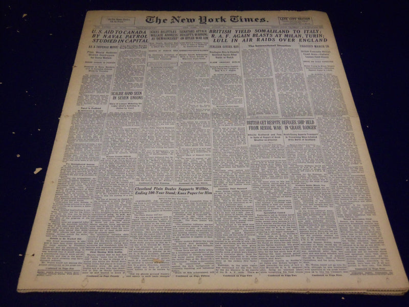 1940 AUGUST 20 NEW YORK TIMES - BRITISH YIELD SOMALILAND TO ITALY - NT 2562