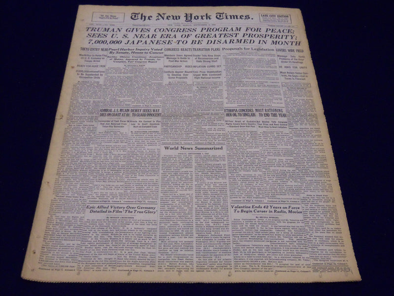 1945 SEPT 7 NEW YORK TIMES - 7,000,000 JAPANESE TO BE DISARMED IN MONTH - NT 236
