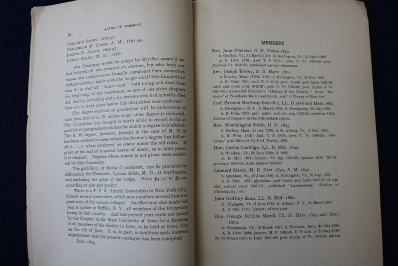 1899 UNIVERSITY OF VERMONT PHI BETA KAPPA 1848-1898 SOFTCOVER BOOK - K 1363