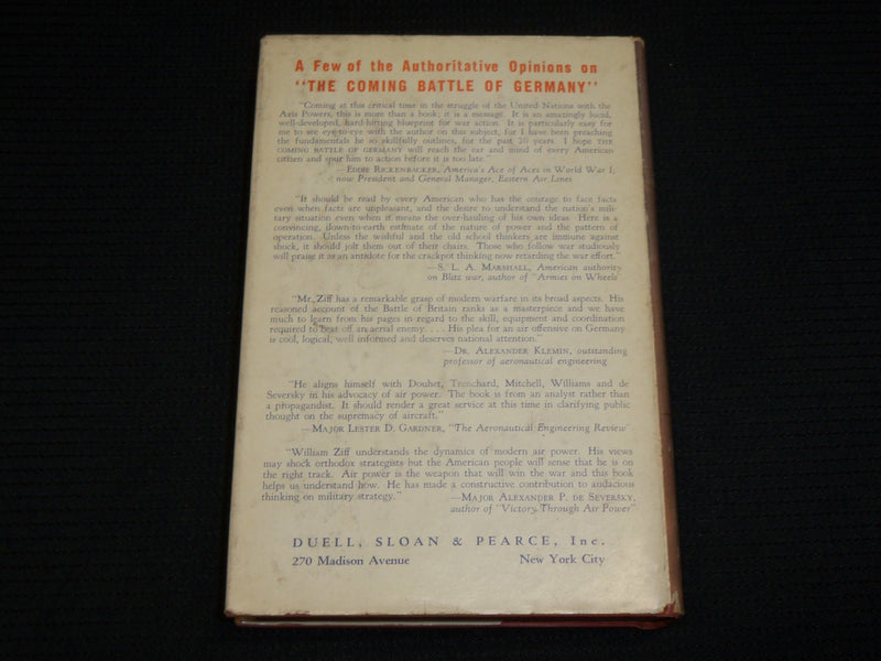 1942 THE COMING BATTLE OF GERMANY HARDCOVER BOOK BY WILLIAM B. ZIFF - KD 7537